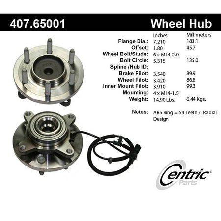 Hub & Bearing Assembly W/Integral Abs,407.65001 -  CENTRIC PARTS